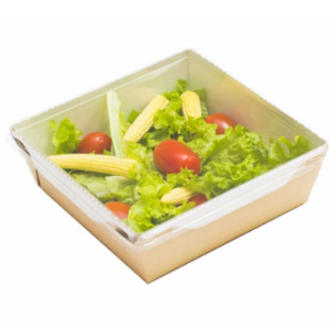 Papírdoboz átlátszó fedéllel salátához és meleg ételekhez ECO OpSalad 150x150x50mm 900 ml, kézműves (150 db/csomag)