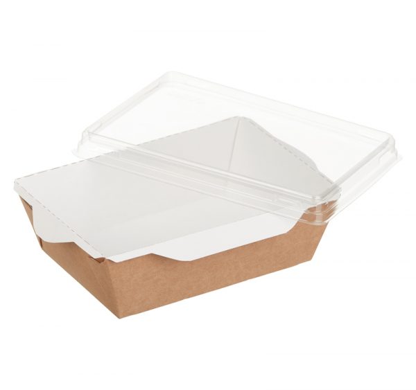 Papírdoboz átlátszó fedéllel salátához és meleg ételekhez ECO OpSalad 140x100x45 mm 400 ml, kézműves (50 db/csomag)
