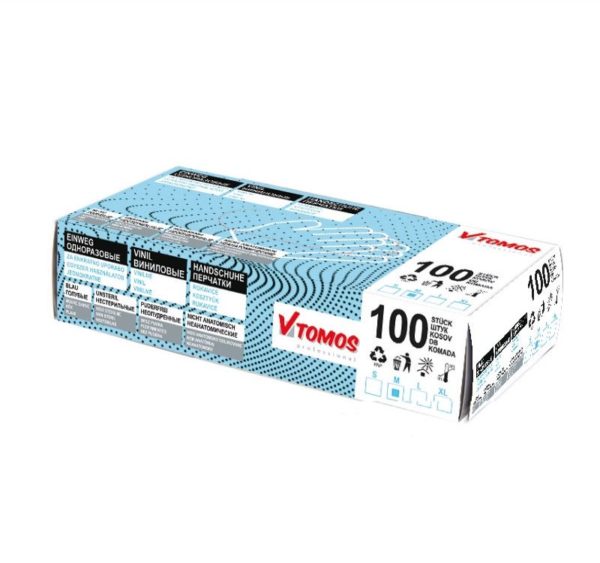 ToMoS vinil kesztyű púdermentes, kék, L, 100 db/csomag