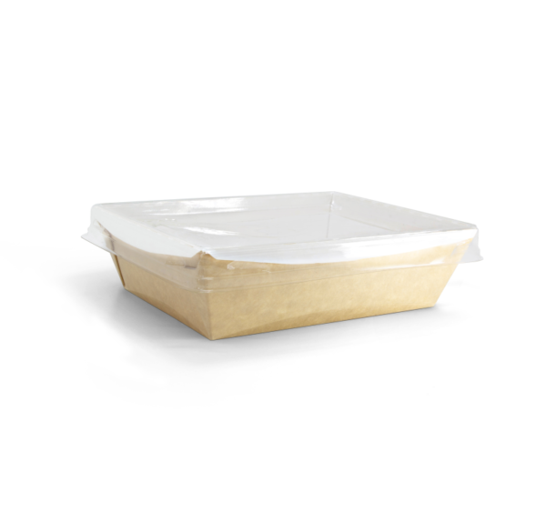 Papírdoboz átlátszó fedéllel salátához és meleg ételekhez Crystal Box 180x140x45 mm 800 ml, kézműves (40 db/csomag)