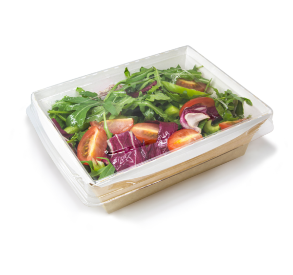 Papírdoboz átlátszó fedéllel salátához és meleg ételekhez Crystal Box 180x140x45 mm 800 ml, kézműves (40 db/csomag)